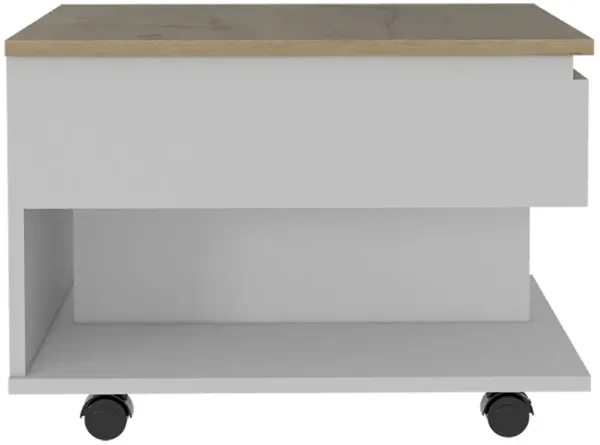 Manufactured Wood Rectangular Coffee Table With Drawer - White And Light Oak