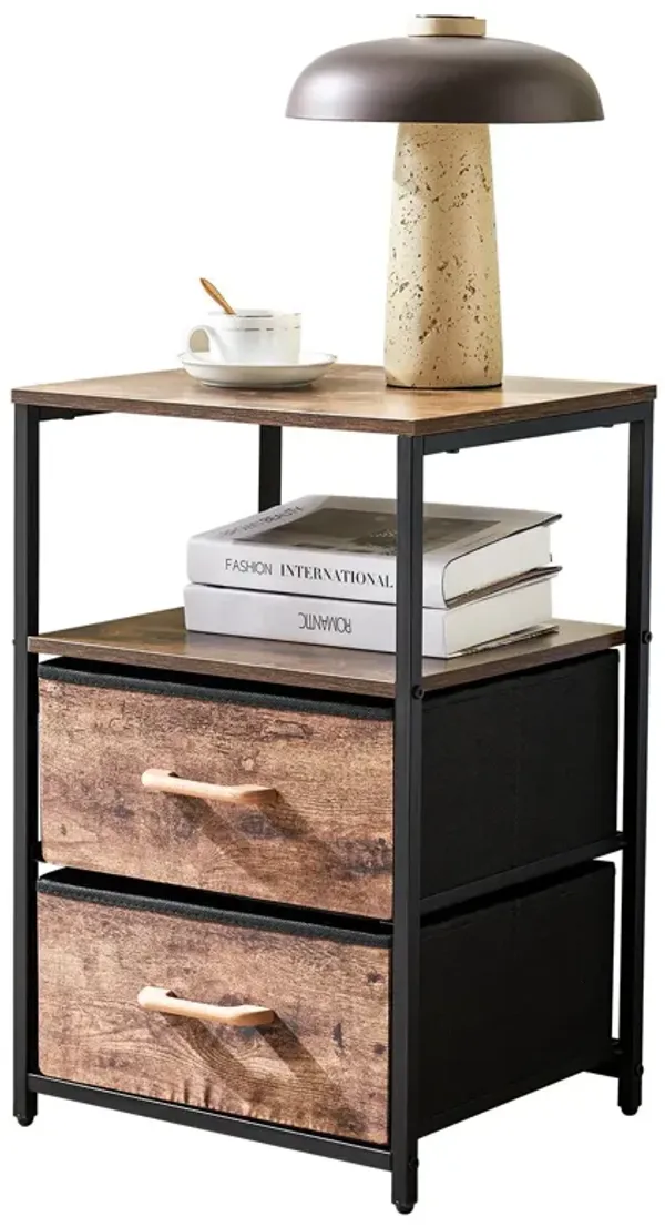 Rustic Manufactured Wood End Table With Drawers - Brown / Black