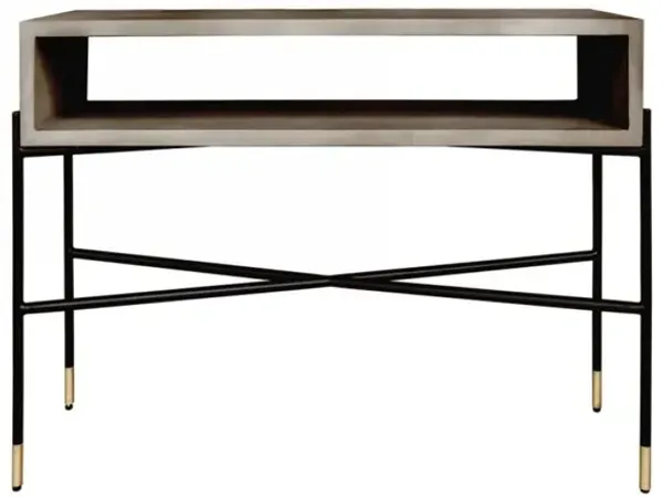 Concrete Console Table With Shelves - Gray And Black