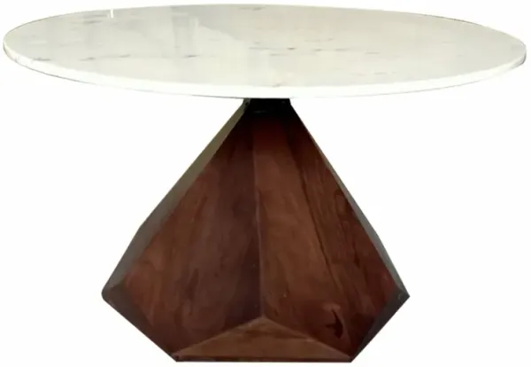 Solid Wood And Marble Geo Coffee Table - Brown And White