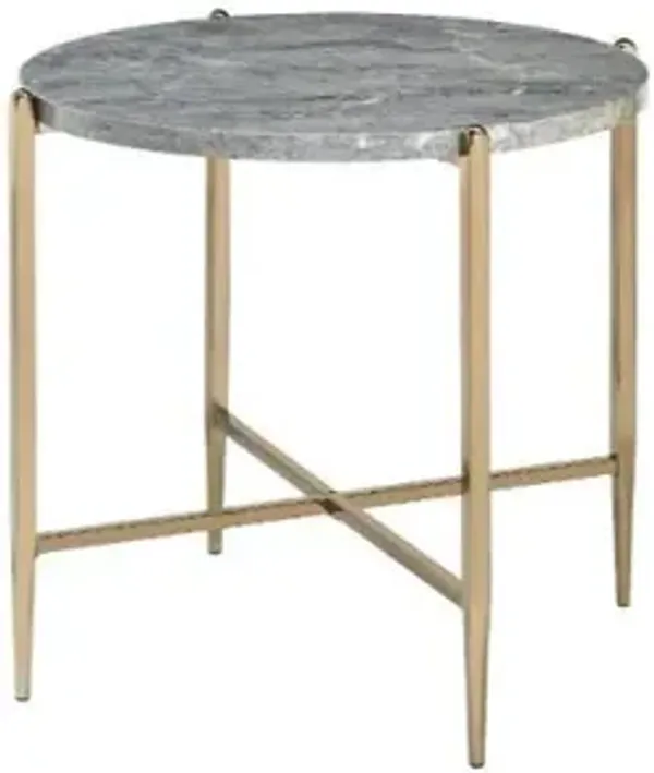 Manufactured Wood And Metal Round End Table - Champagne And Light Gray