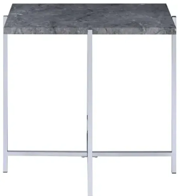 Faux Marble Manufactured Wood And Metal Rectangular End Table - Chrome And Dark Gray