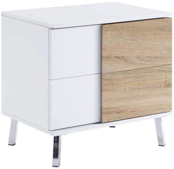 High Gloss Manufactured Wood Rectangular End Table With Two Drawers - White