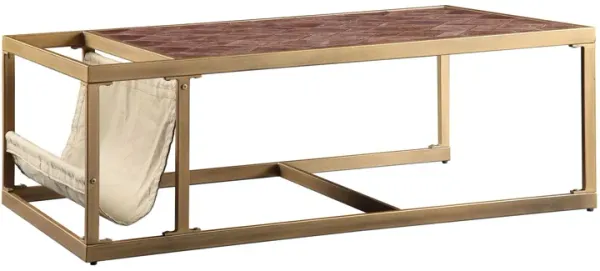 Leather Rectangular Coffee Table - Brass And Retro Brown