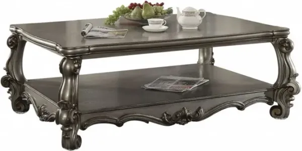 Polyresin Coffee Table With Shelf - Gray
