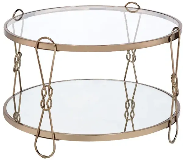 Mirrored Round Mirrored Coffee Table With Shelf - Champagne And Silver