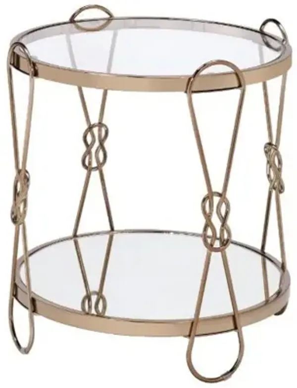 Mirrored And Metal Round End Table With Shelf - Gold