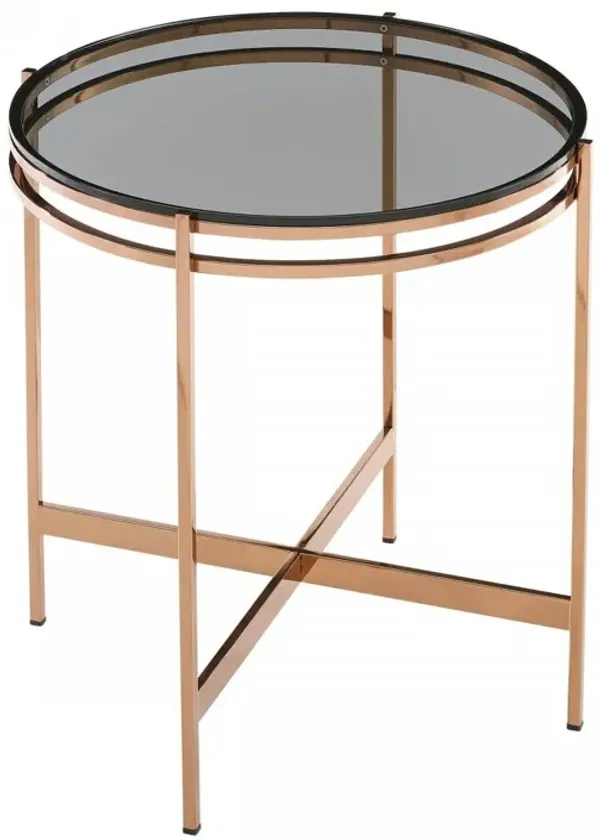 Glass Geo Round End Table - Rosegold And Smoke