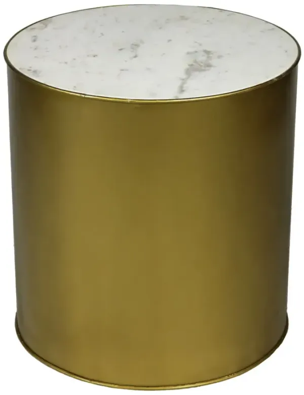 Marble And Iron Round End Table - Antique Brass And White