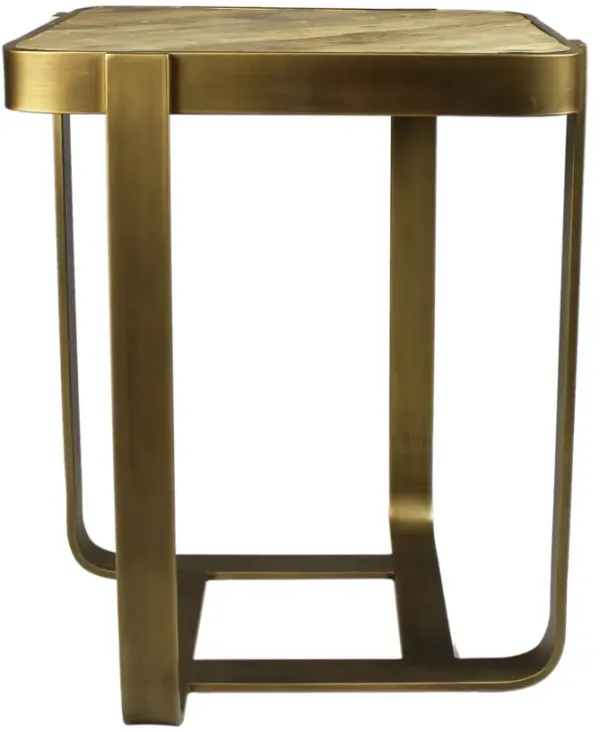 Solid Wood And Iron Square End Table - Brass And Brown