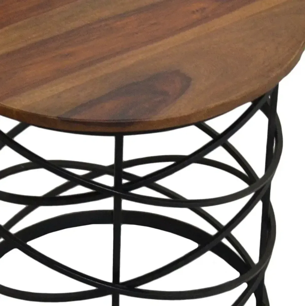 19" Solid Wood And Iron Round End Table - Black And Brown