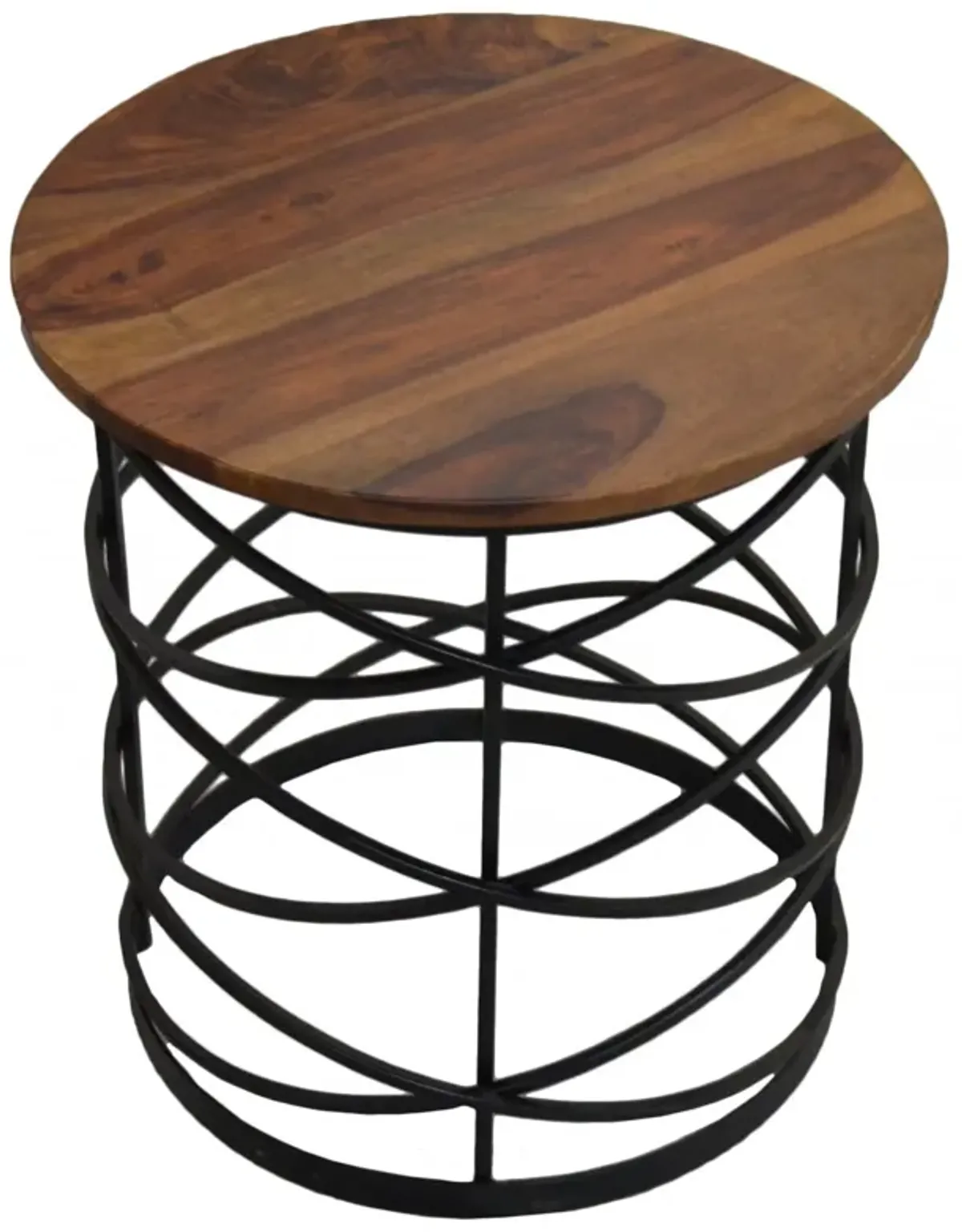 19" Solid Wood And Iron Round End Table - Black And Brown