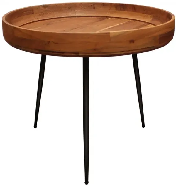 18" Solid Wood And Iron Round End Table - Black And Natural Brown