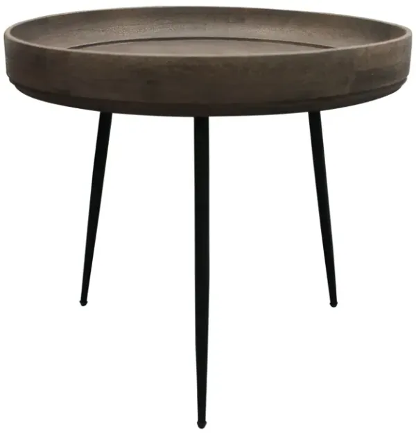 Solid Wood And Iron Round End Table - Black And Gray