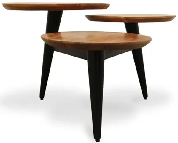 Solid Wood Round Distressed Coffee Table - Black And Natural Brown