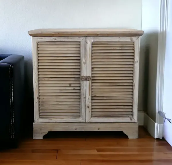 Rustic Solid Wood End Table With Cabinet - Natural Brown