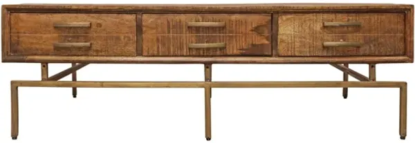 Solid Wood Rectangular Distressed Storage Coffee Table - Brass And Brown
