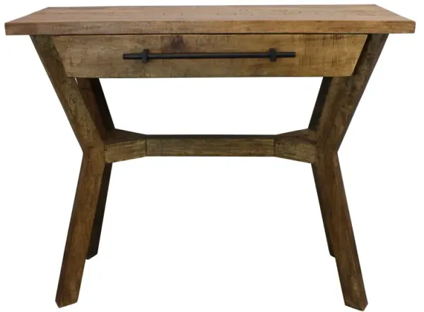 Solid Wood Distressed A Frame Console Table And Drawers - Natural