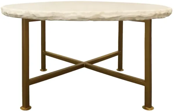 Genuine Marble Round Coffee Table - Brass And Ivory