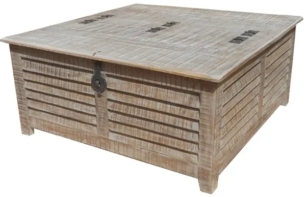Wash Solid Wood Square Distressed Lift Top Coffee Table - Light Brown