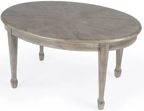 Oval Wood Scoring & Rub Through Coffee Table - Gray