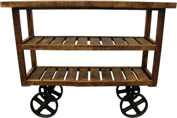 Solid Wood Distressed Wheel Console Table With Storage - Brown And Black