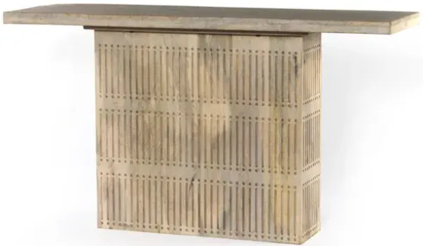 Solid Wood Distressed Pedestal Console Table - Light Brown