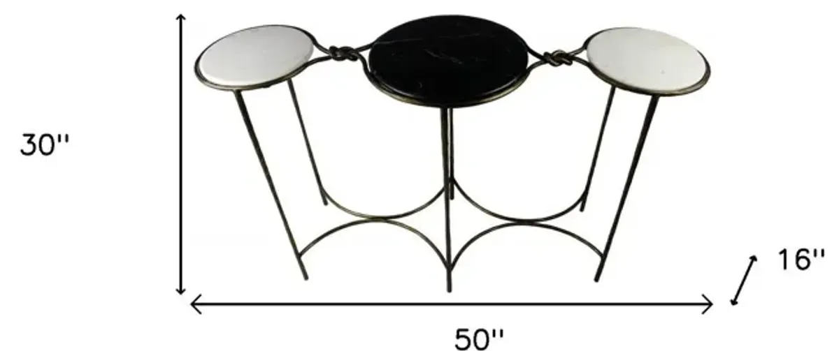 Genuine Marble Round Frame Console Table - Black And White And Gold