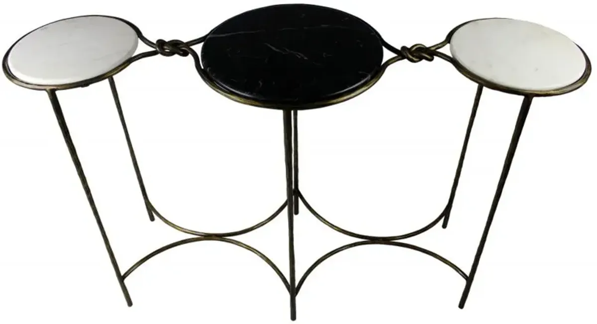 Genuine Marble Round Frame Console Table - Black And White And Gold