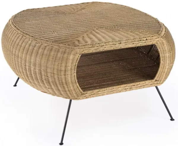 Rattan And Iron Oval Coffee Table With Shelf - Natural And Black