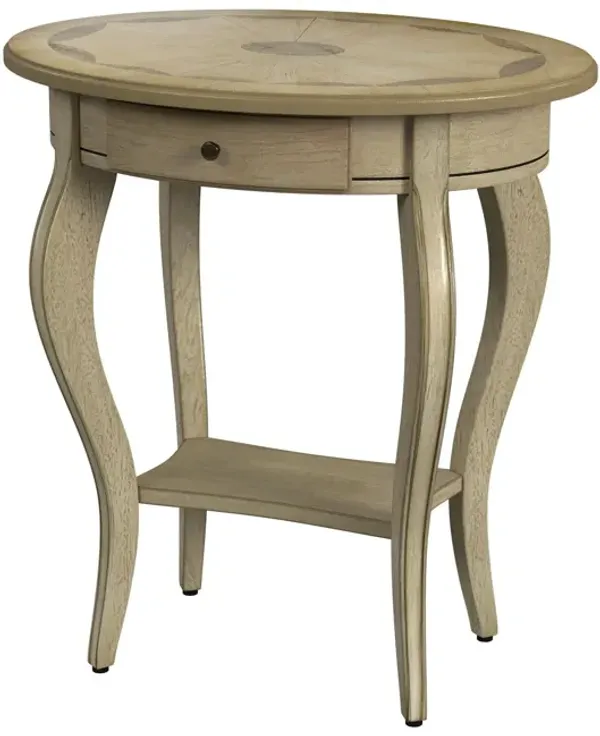 Manufactured Wood Oval End Table With Drawer And Shelf - Beige