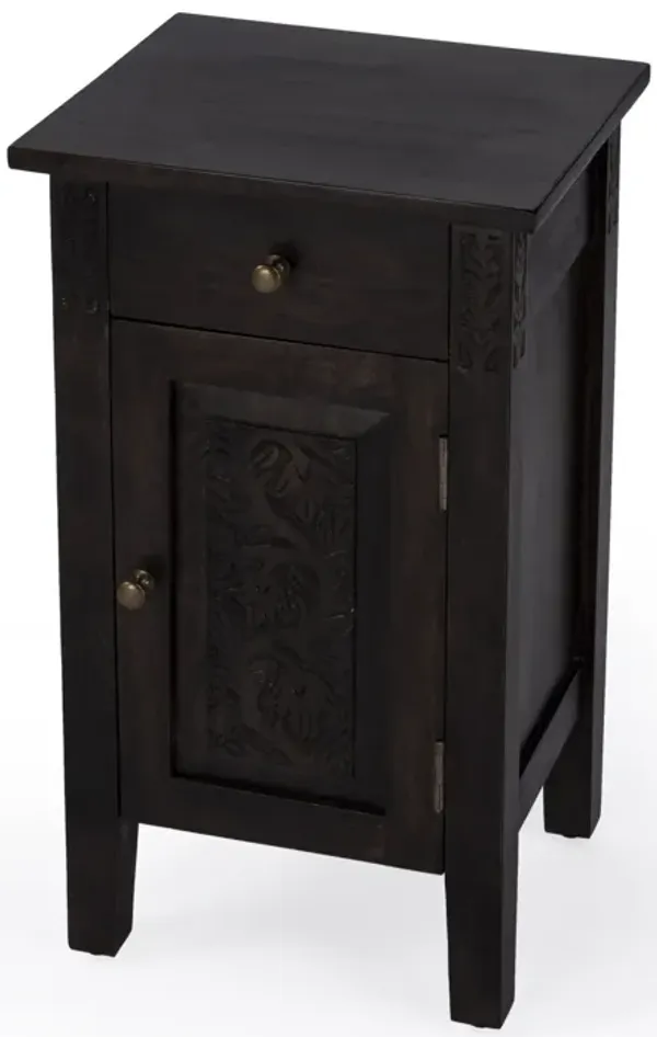 Solid Wood End Table With Door And Drawer - Dark Brown