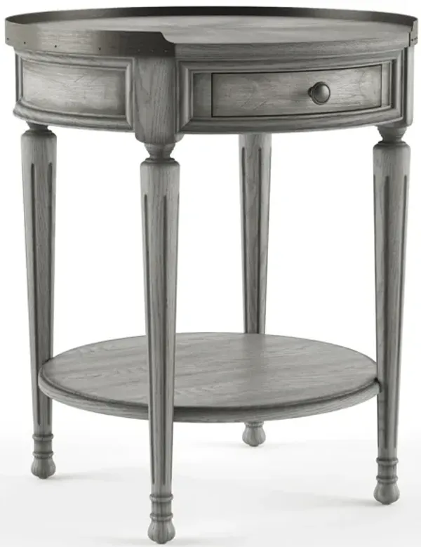 Manufactured Wood Round End Table With Drawer And Shelf - Gray