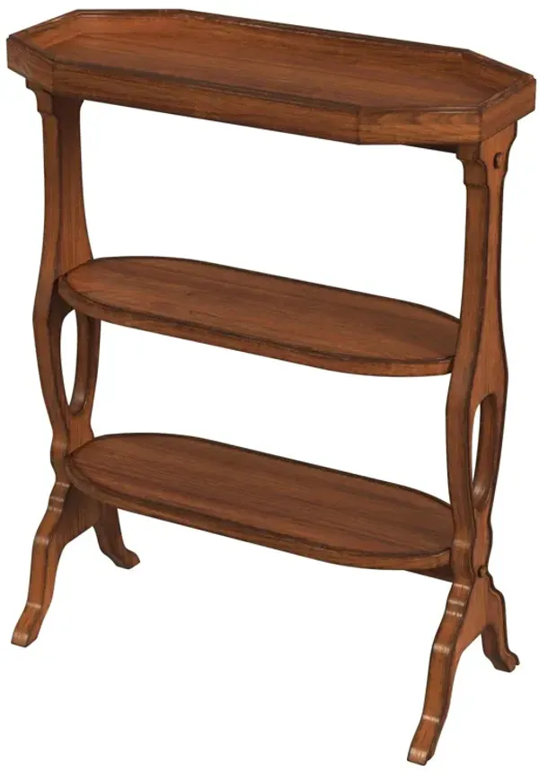 Manufactured Wood Octagon End Table With Two Shelves - Medium Brown