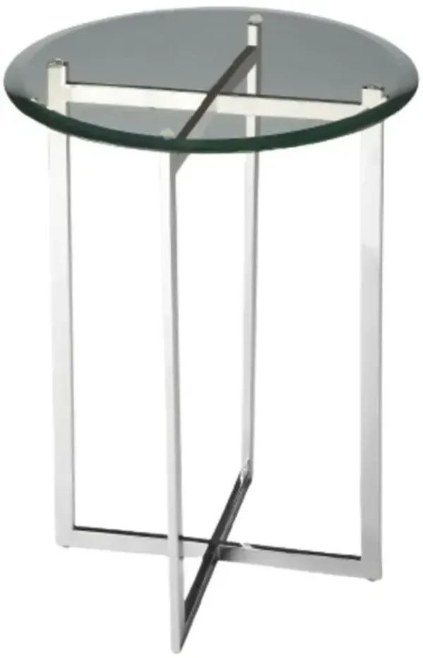 Geo Base And Glass Round End Table - Silver