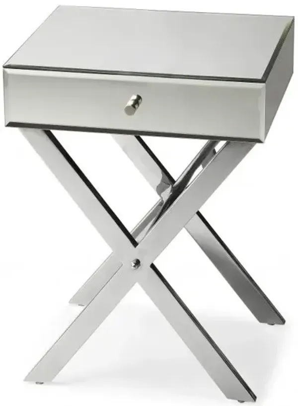 Mirrored Glass End Table With Drawer - Clear