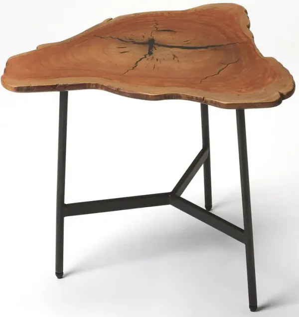 Solid Wood Free Form End Table - Black And Natural Brown