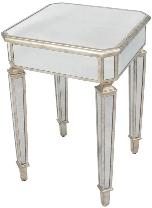Distressed Glass Square End Table - Silver