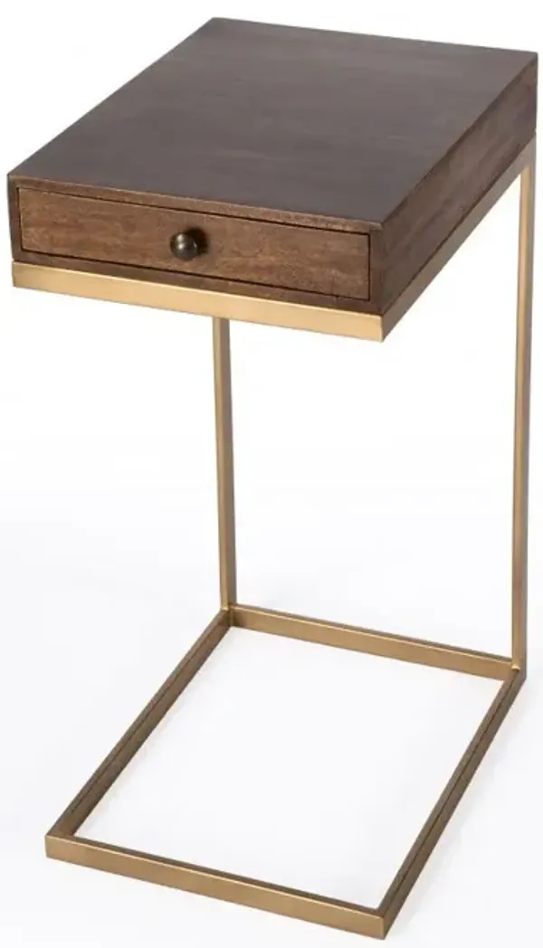 Solid And Manufactured Wood Square End Table With Drawer - Natural Brown
