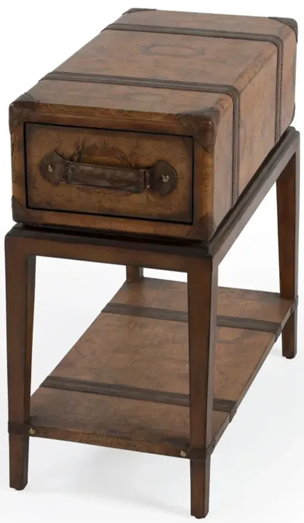 Old World Map End Table With Drawer And Shelf - Brown