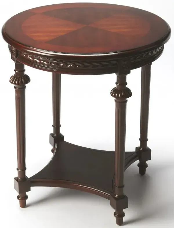 Manufactured Wood Round End Table With Shelf - Dark Brown