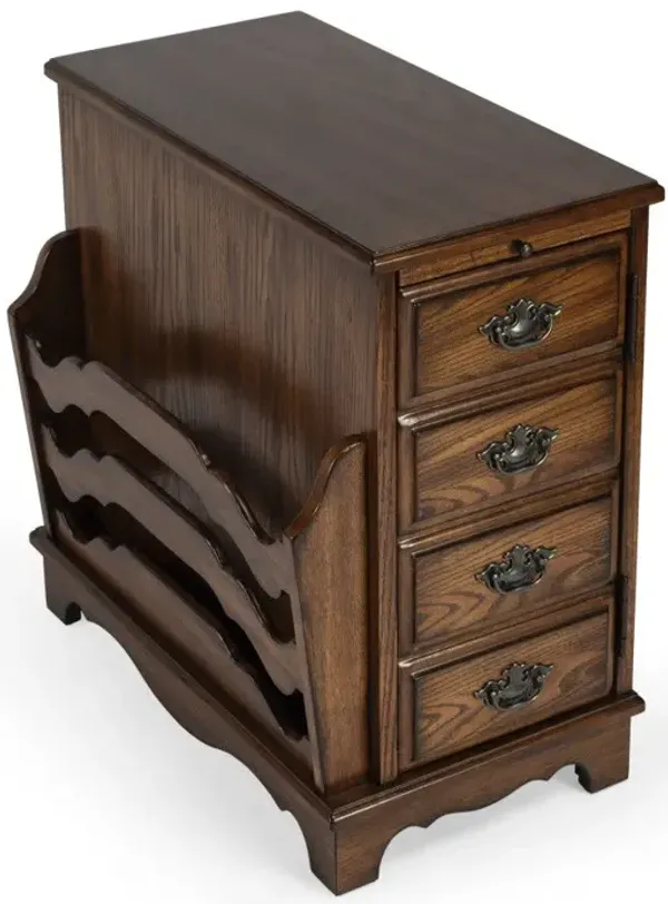 End Table With Drawers And Magazine Rack - Cherry Brown