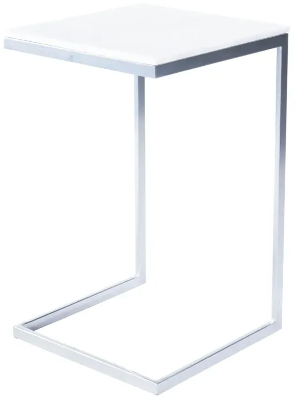Marble Square C Shape End Table - Silver And White