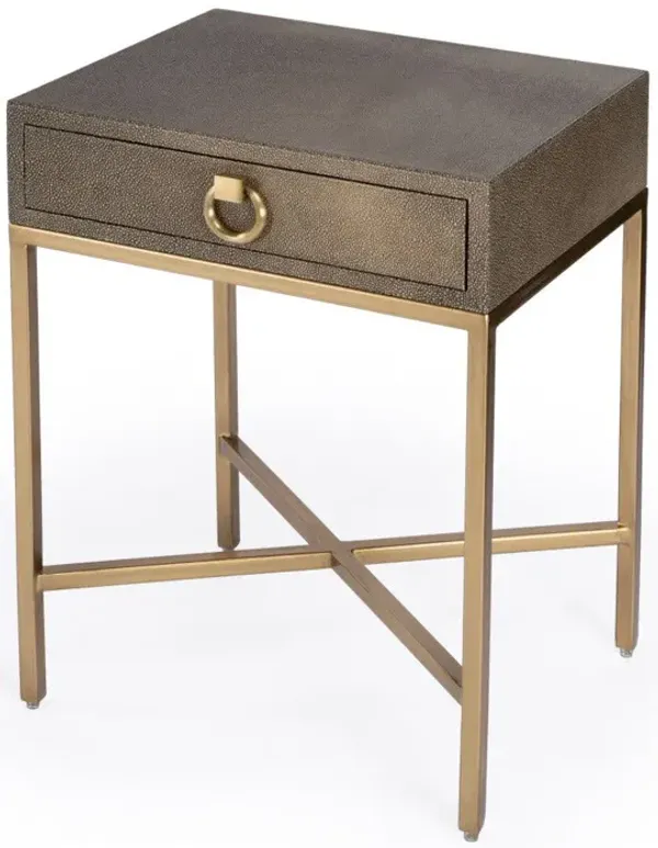 Shagreen Faux Leather End Table With Drawer - Gold