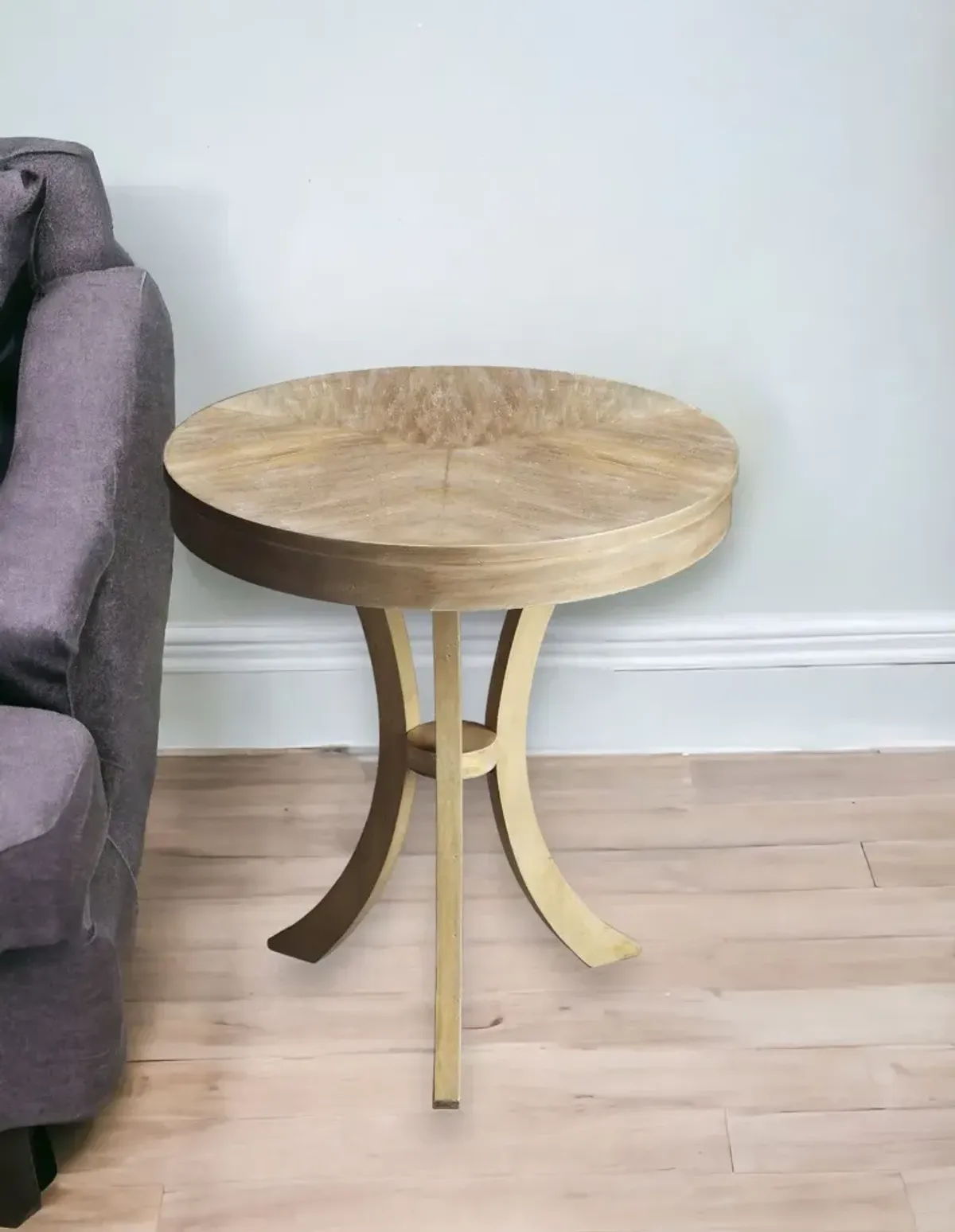 Distressed Round Three Leg End Table - Light Brown