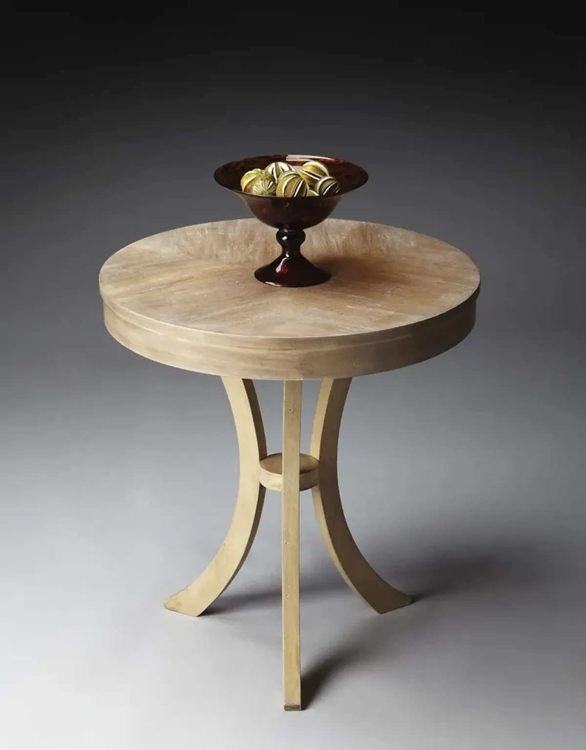 Distressed Round Three Leg End Table - Light Brown