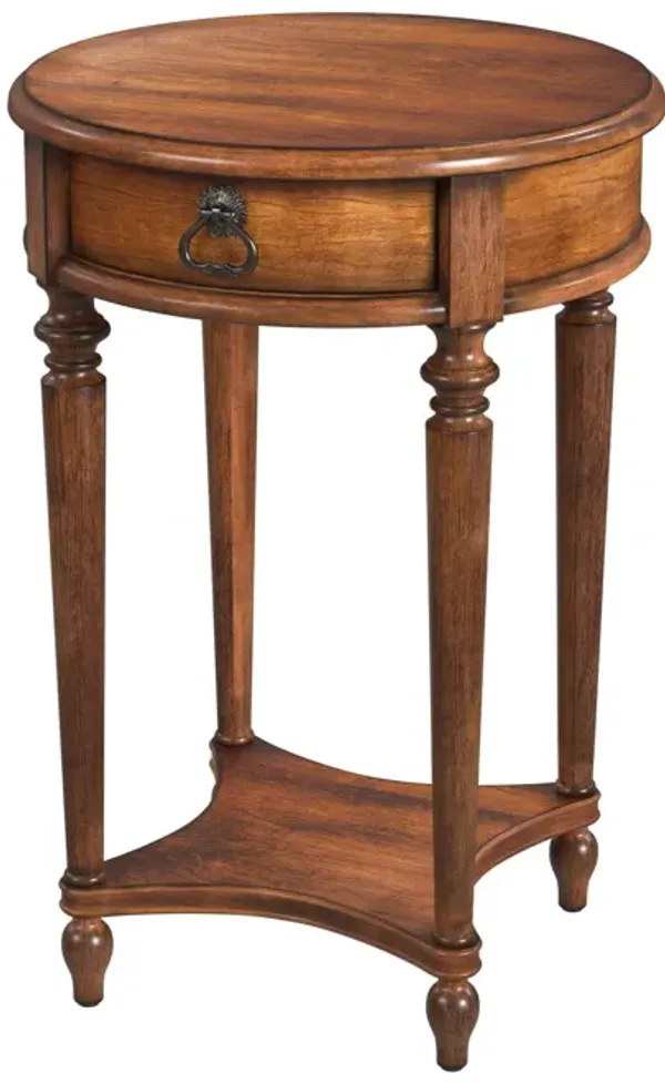 Solid And Manufactured Wood Round End Table With Drawer And Shelf - Antique Cherry