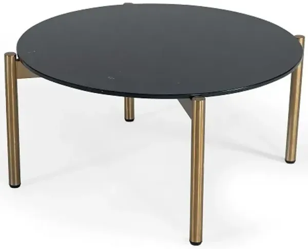 Marble Stone Round Coffee Table - Gold And Black