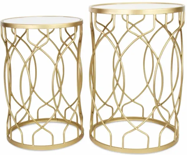 Mirrored And Steel Round Nested Tables (Set of 2) - Gold