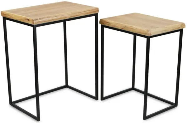 Solid Wood Nested Tables (Set of 2) - Black And Brown
